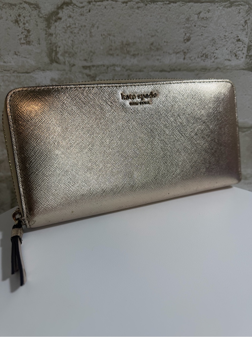 kate spade Metallic Rose Gold Zip Around Wallet